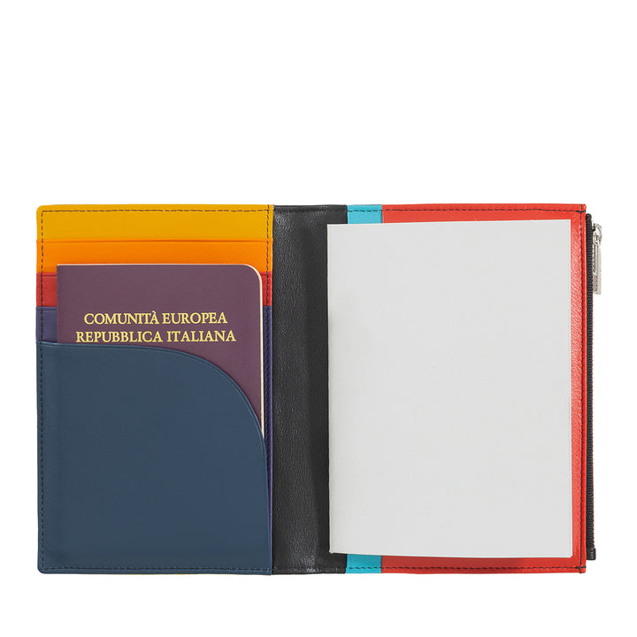 DUDU RFID Leather Travel Document Holder Passport Door Block Notes A6 with Side Zipper