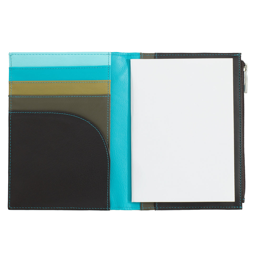 DuDu Porta de documentos de viagem de couro RFID Porta de passaporte Block Notes A6 com zíper lateral