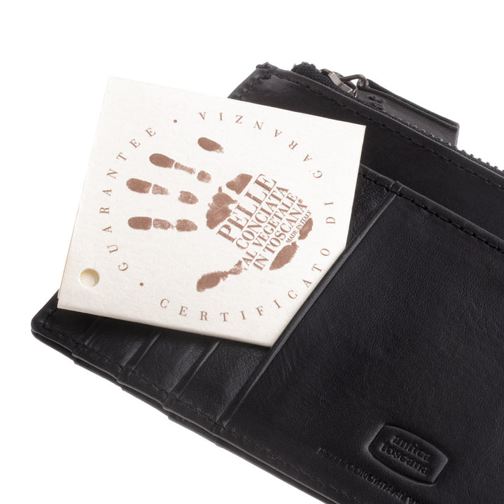 Forntida Toscana Slim -portfölj för män i Vera Leather med 8 Packs kortkortsdokument och Zip Door Zip -fack