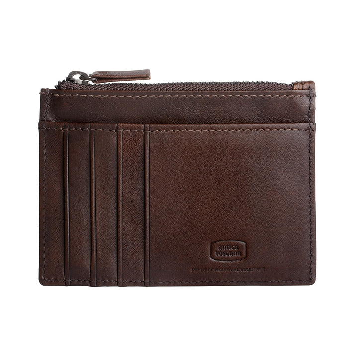 Forntida Toscana Slim -portfölj för män i Vera Leather med 8 Packs kortkortsdokument och Zip Door Zip -fack