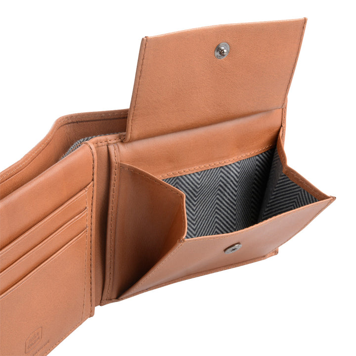 محفظة الرجال الكلاسيكية في جلد طبيعي إيطالي مع محفظة عملة وجيوب حامل بطاقة الائتمان