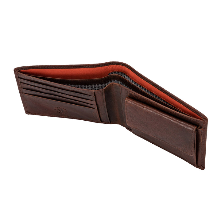 Nuvola skinnlommebok for menn i skinn med elegante dører og kredittkort