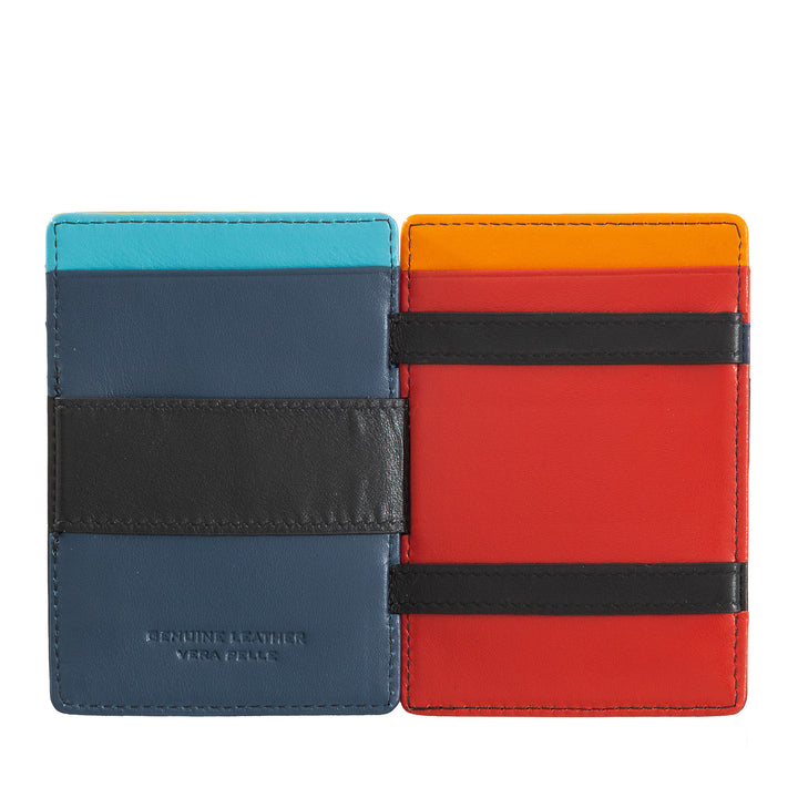DuDu محفظة سحرية للرجال محفظة جلد متعدد الألوان مع 6 فتحات بطاقات الائتمان