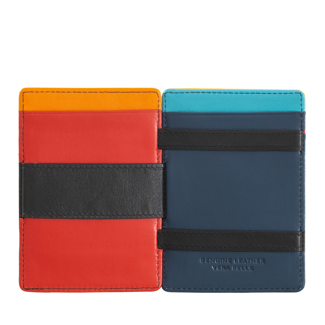 DuDu Magiska plånboksmän Magiska plånbok i färgglada mångfärgade läder med 6 kreditkortsluckor