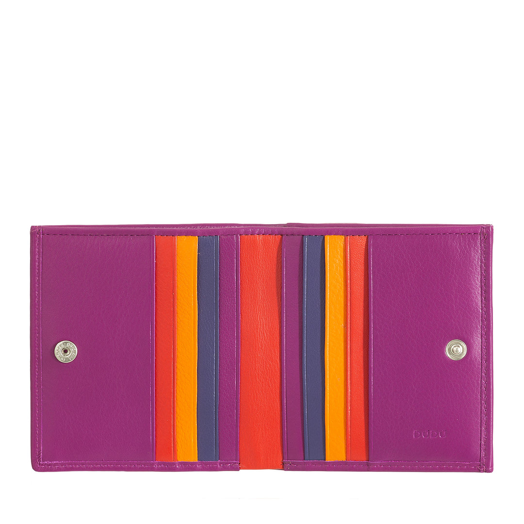 DuDu Carteira RFID de couro multicolorido Porta Cartões e Moedas