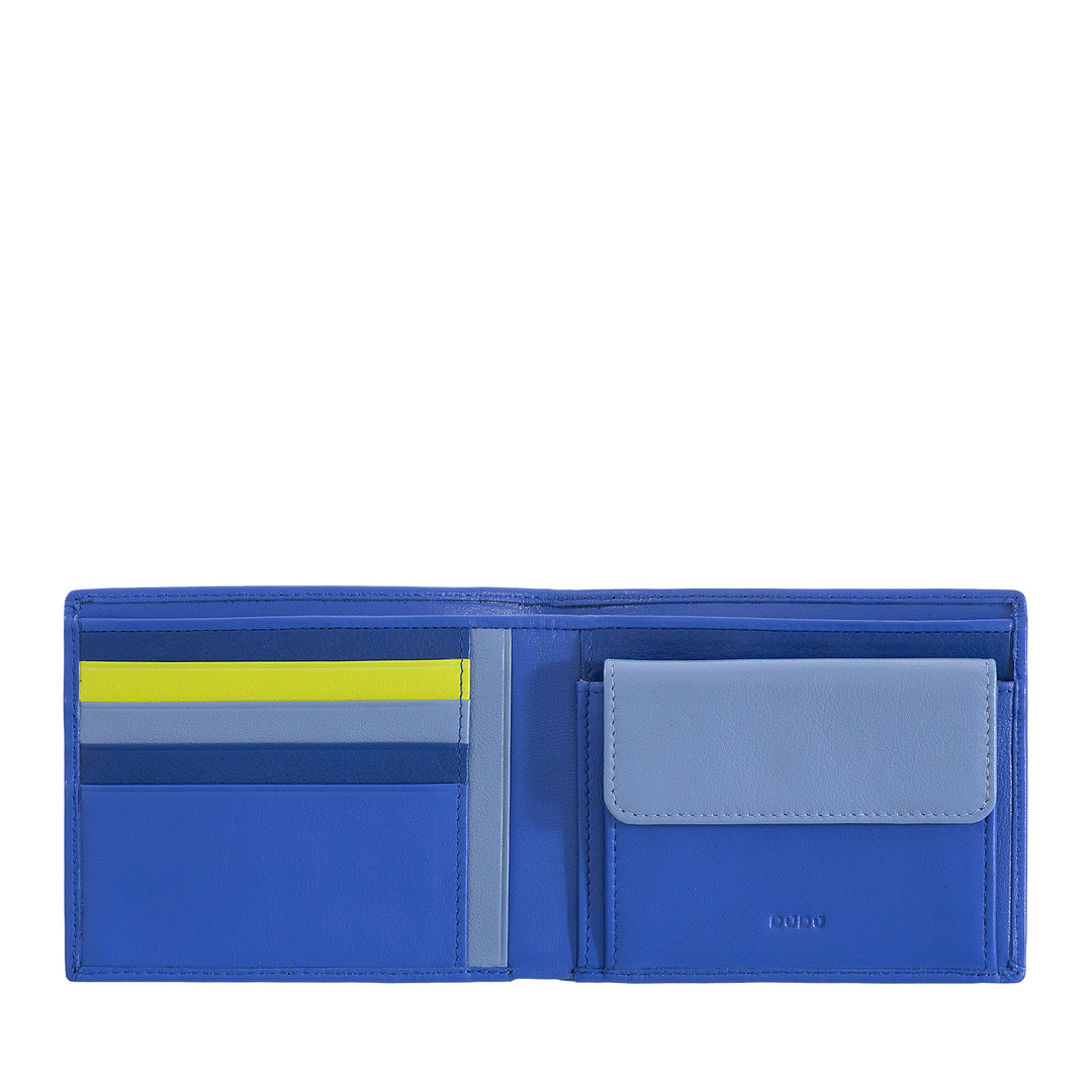 DuDu Carteira RFID masculina de couro colorido Nappa com carteira de moedas e porta-cartões