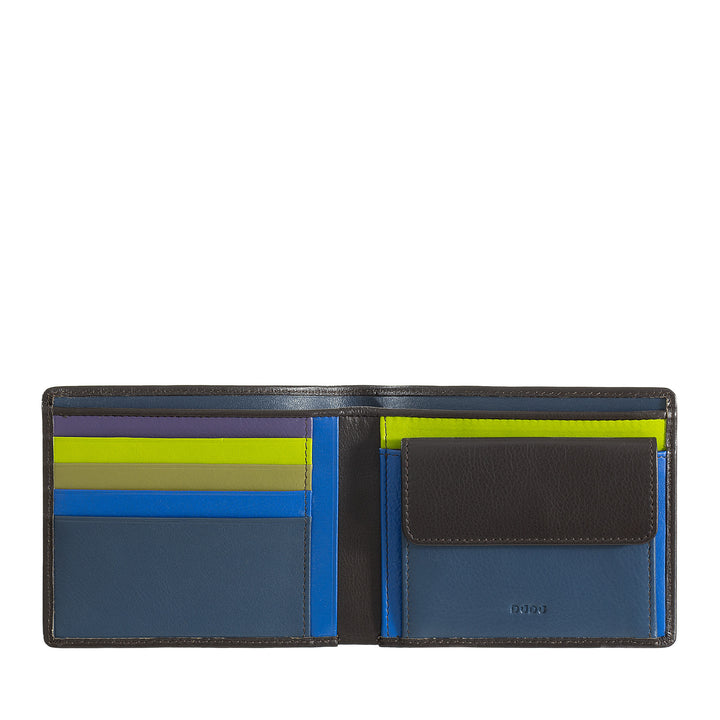 DuDu RFID herrplånbok i färgat nappa läder med portamonete och korthållare