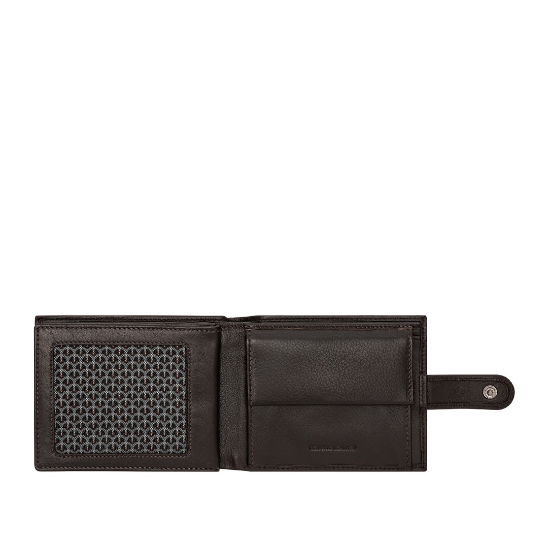 Кожаный кошелек Nuvola для мужчин в мягкой коже элегантный триполд с дверями и закрытием пуговиц