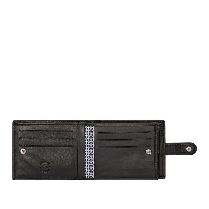 Nuvolaská kožená peněženka pro muže v měkké kožené elegantní trifold s dveřmi dveřmi a uzavřením knoflíku