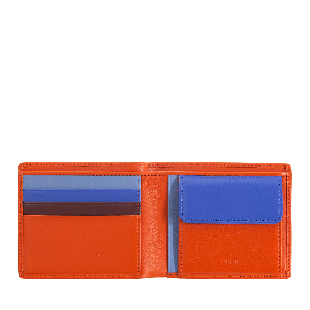 DuDu Mænds slanke læder tegnebog med RFID -beskyttelseskreditkortholder med farvede tegnebogsdøre