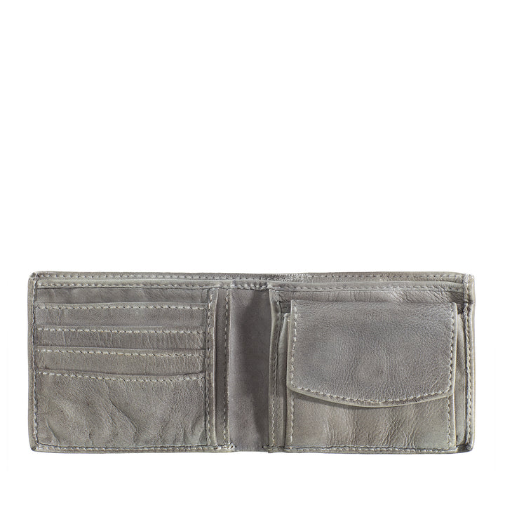 DuDu Menns portefølje i ekte myk vintage skinn med lommeholderlomme, 4 kredittkortinnehaver og sedlers rom