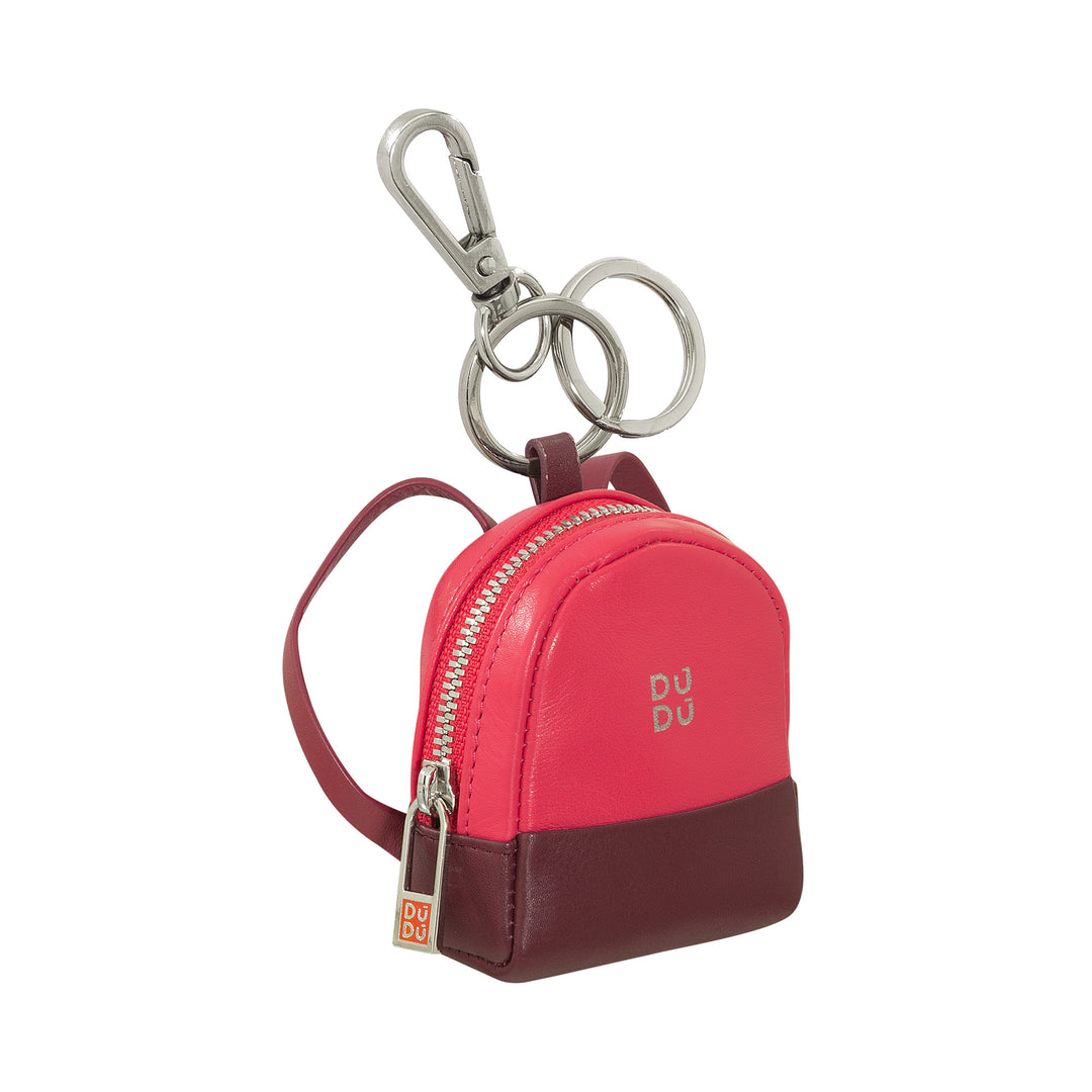 DuDu Bolso pequeño con llavero de cuero para mujer, diseño Mini Backpack, cierre con cremallera, doble anillo y cierre de solapa