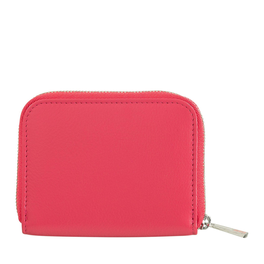 DUDU Portamonete Men's Woman Piccolo Pocket in Colored Leather with zipper, Card holder pockets, compact wallet