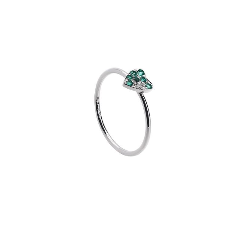 Sidalo anello a cuore oro bianco 18kt 1,30g smeraldi 0,07ct diamante 0,02ct M 4722 AS - Gioielleria Capodagli
