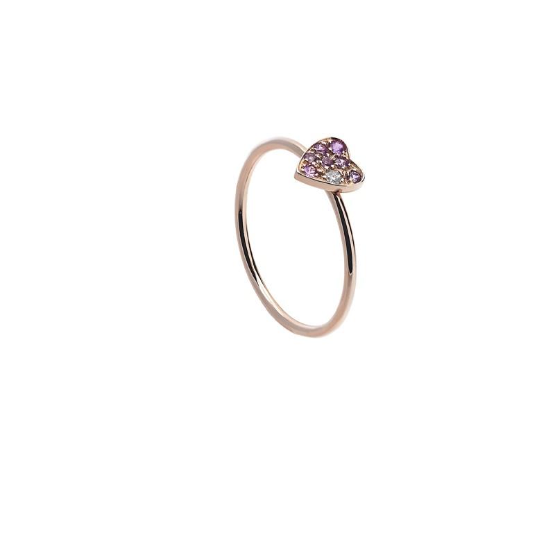 Sidalo anello a cuore oro rosa 18kt 1,20g zaffiri rosa 0,08ct diamante 0,02ct M 4722 AZR - Gioielleria Capodagli