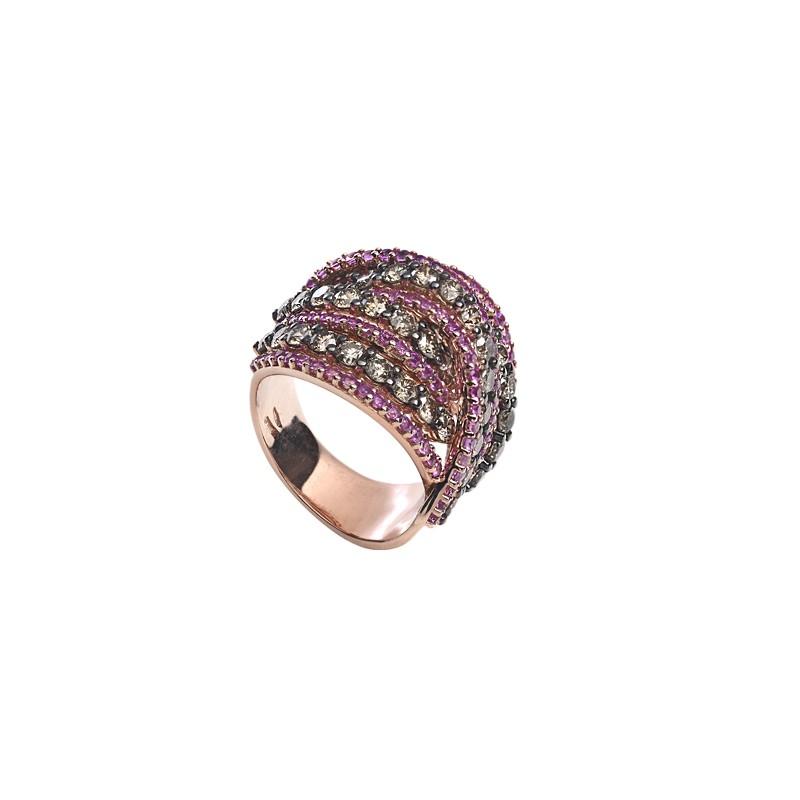 Sidalo anello a fascia oro rosa 18kt 15,50g diamanti brown 3,61ct zaffiri rosa 1,85ct M 4728 AZRBW - Gioielleria Capodagli