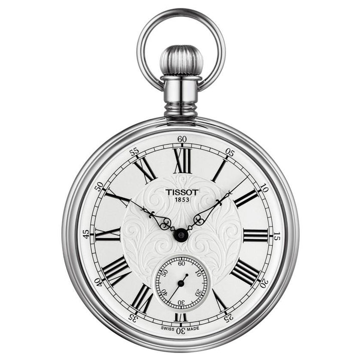 Tissot orologio da tasca Lepini Mechanical 51mm argento carica manuale ottone con finitura in palladio T861.405.99.033.00 - Gioielleria Capodagli