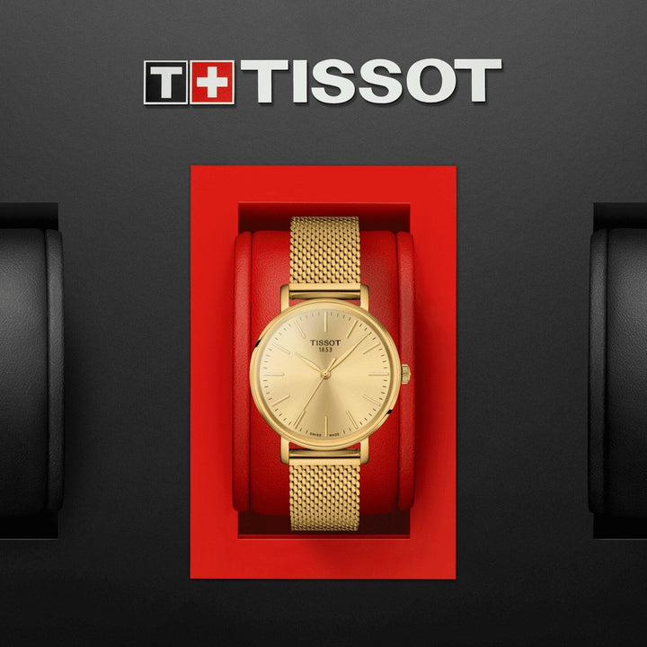 Tissot orologio Everytime Small 30mm champagne quarzo acciaio finitura PVD oro giallo T143.210.33.021.00 - Capodagli 1937