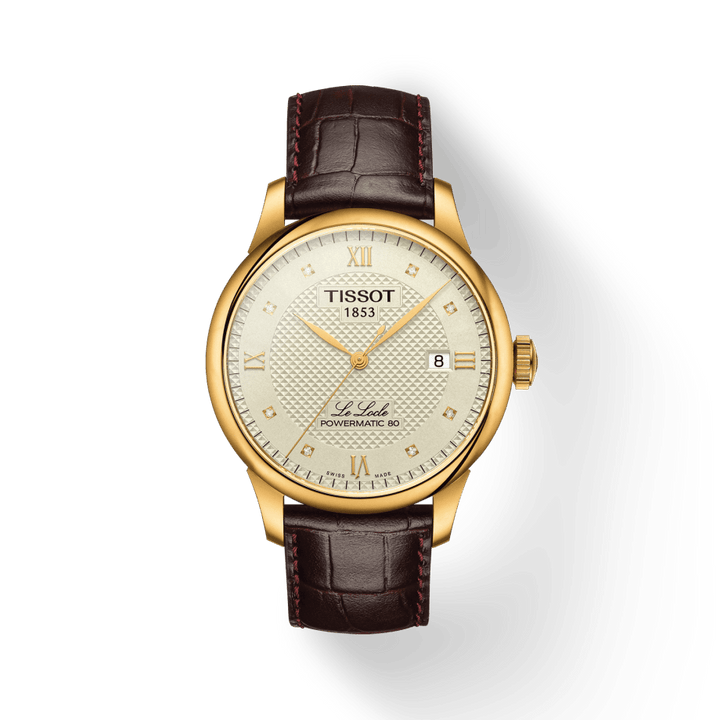 Tissot orologio Le Locle Powermatic 80 39mm avorio diamanti automatico acciaio finitura PVD oro giallo T006.407.36.266.00 - Capodagli 1937