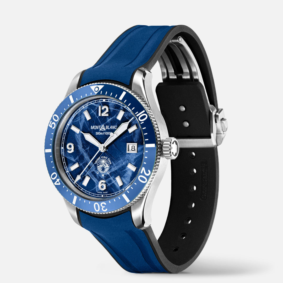 Montblanc relógio 1858 Ice Sea Automatic Date 41mm azul automático de aço 129370