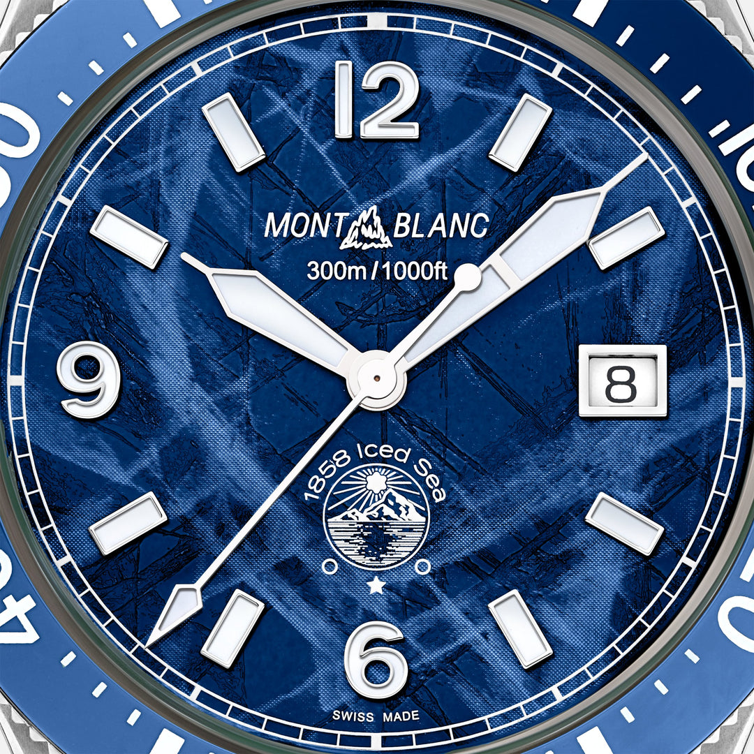 Montblanc Sledujte 1858 Ice Sea Automatic Date 41mm Blue Automatic Steel 129370