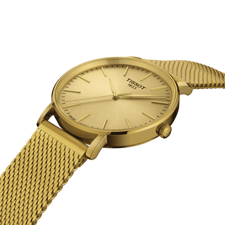 Tissot relógio Everytime Gent 40mm champanhe quartzo aço acabamento PVD ouro amarelo T143.410.33.021.00