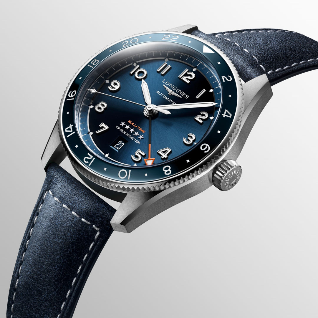Relógio Longines Spirit Zulu Time 42mm Azul Automático Aço L3.812.4.93.2