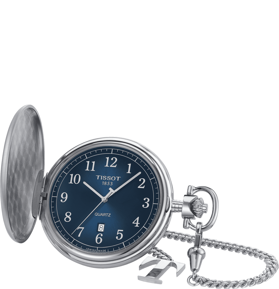 天梭口袋手表 Savonette 48.5mm 蓝色石英钢 T862.410.19.042.00