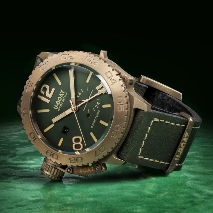 U-BOAT 시계 더블 타임 46 브론즈 GR 46mm 자동 녹색 청동 9088