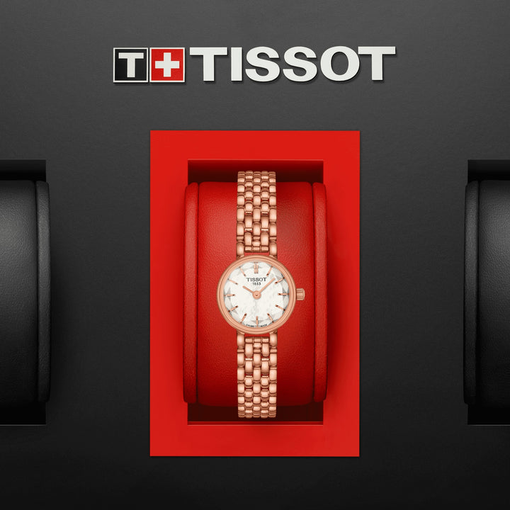 Tissot 시계 사랑스러운 라운드 19.5mm 진주 석 영 강철 마무리 PVD 로즈 골드 T140.009.33.111.00