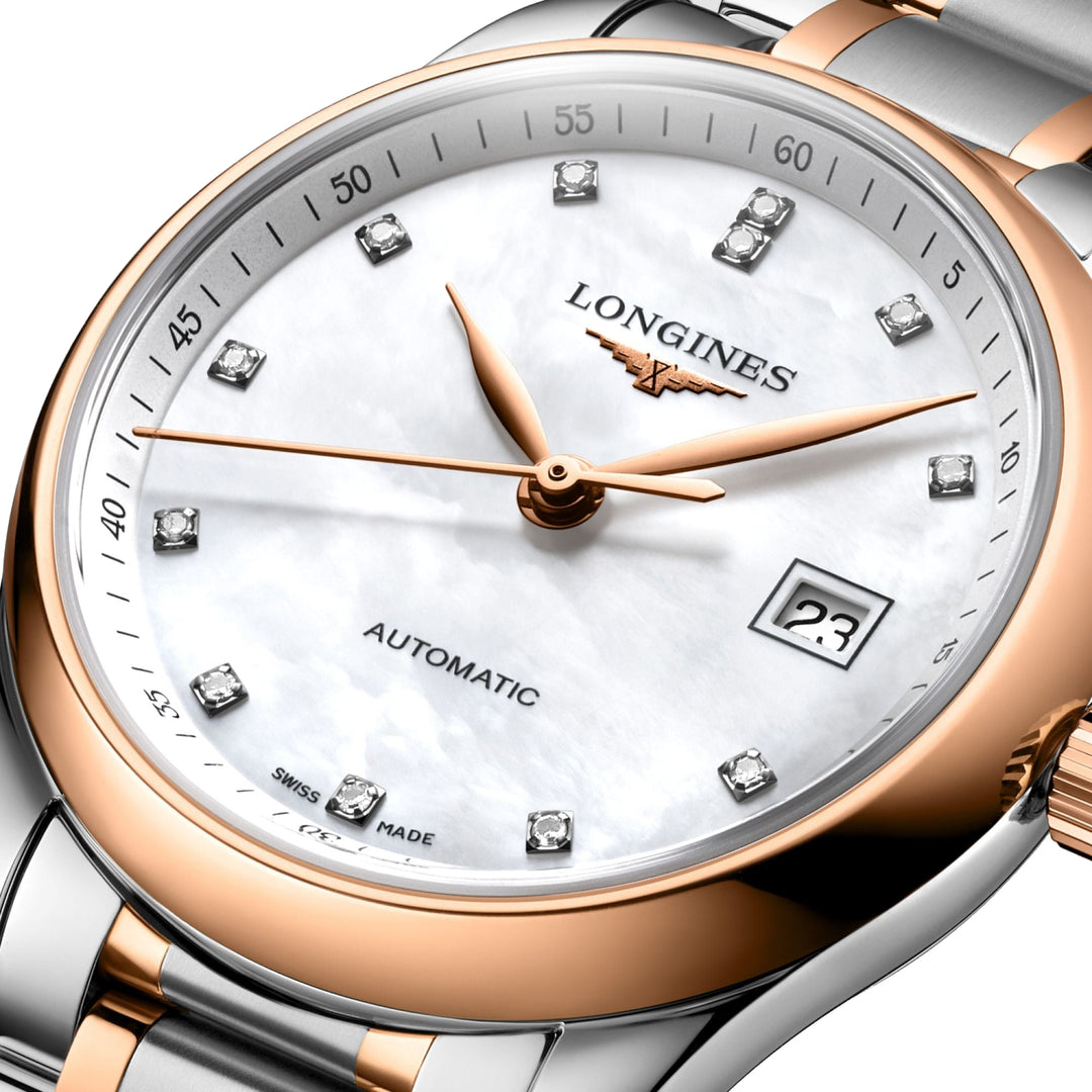 Longines Watch Watch Master Collection 29mm Madreper Peak Automatic Diamonds Rose Gold Steel L2.257.5.89.7