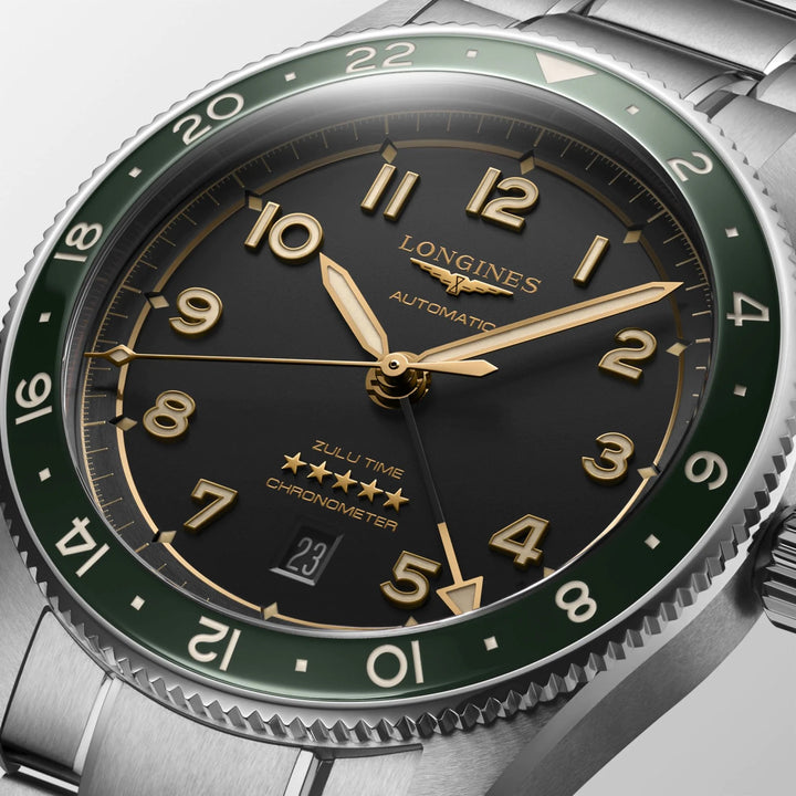Relógio Longines Spirit Zulu Time 42mm cinza antracite automático aço L3.812.4.63.6