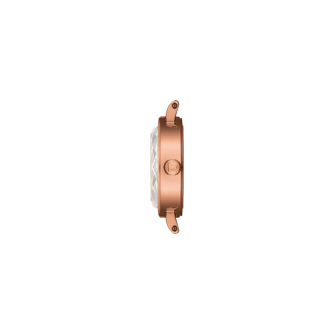 天梭手表可爱的圆19.5毫米珍珠母石英不锈钢PVD完成玫瑰金T140.009.33.111.00