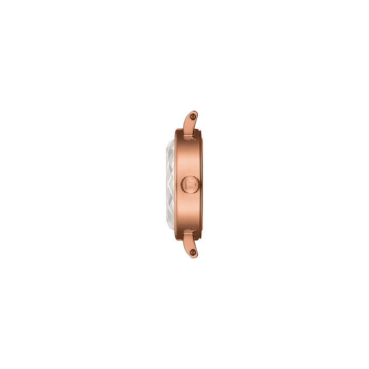 Tissot 시계 사랑스러운 라운드 19.5mm 진주 석 영 강철 마무리 PVD 로즈 골드 T140.009.33.111.00