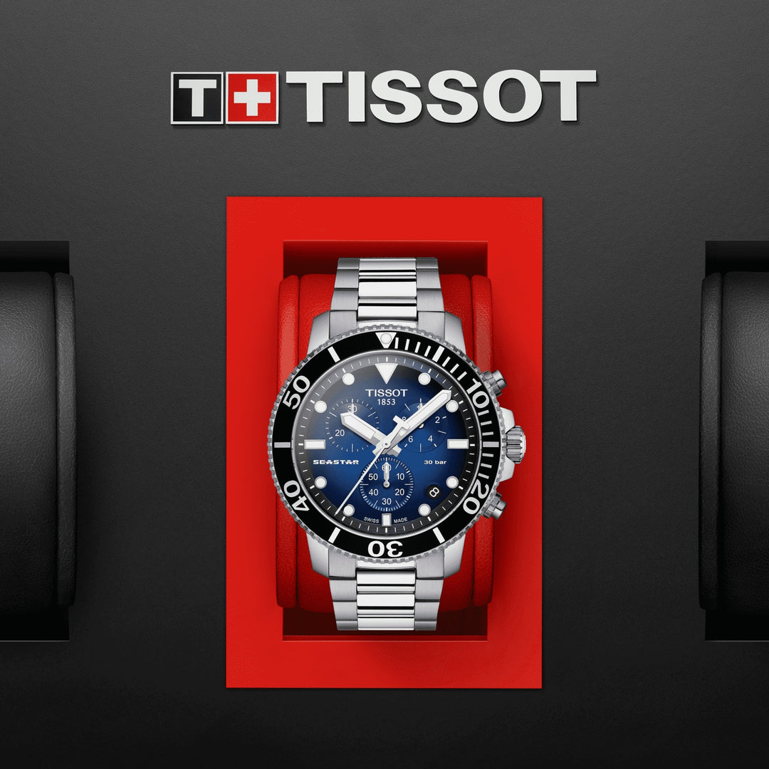 Часы Tissot Seastar 1000 Chronograph 45 мм синий кварцевый стальной T120.417.11.041.01