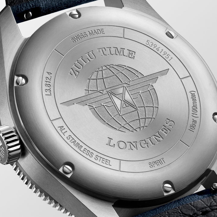 Reloj Longines Spirit Zulu Time 42mm azul acero automático L3.812.4.93.2
