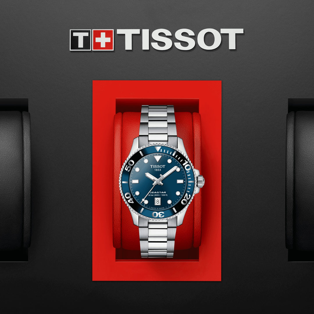 天梭手表Seastar1000 36毫米蓝色石英钢T120.210.11.041.00