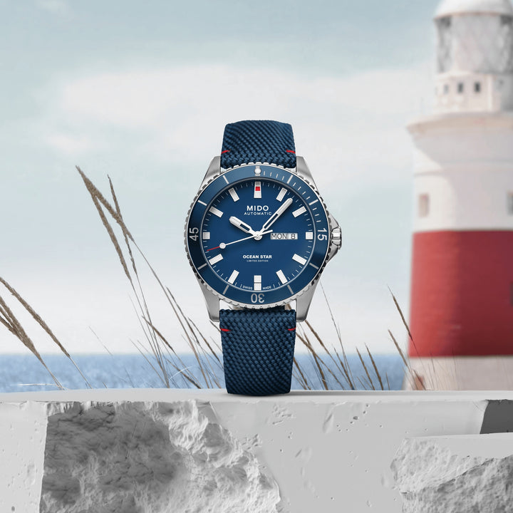 ساعة Mido Ocean Star 20th anniversary مستوحاة من Architecture Limited Edition 1841 قطعة 42 مم أزرق فولاذي أوتوماتيكي M026.430.17.041.01