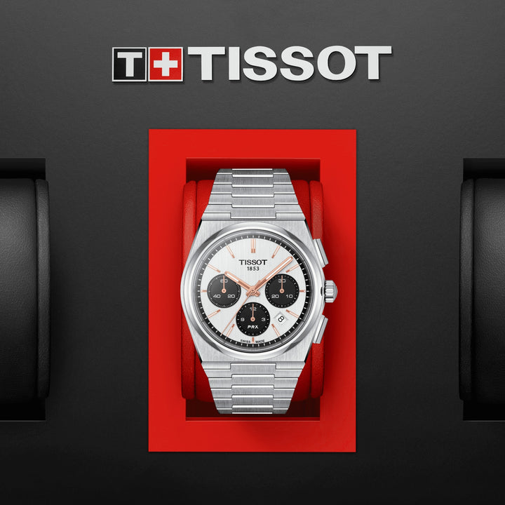 Tissot relógio Prx cronógrafo automático 42 milímetros de aço automático branco T137.427.11.011.00