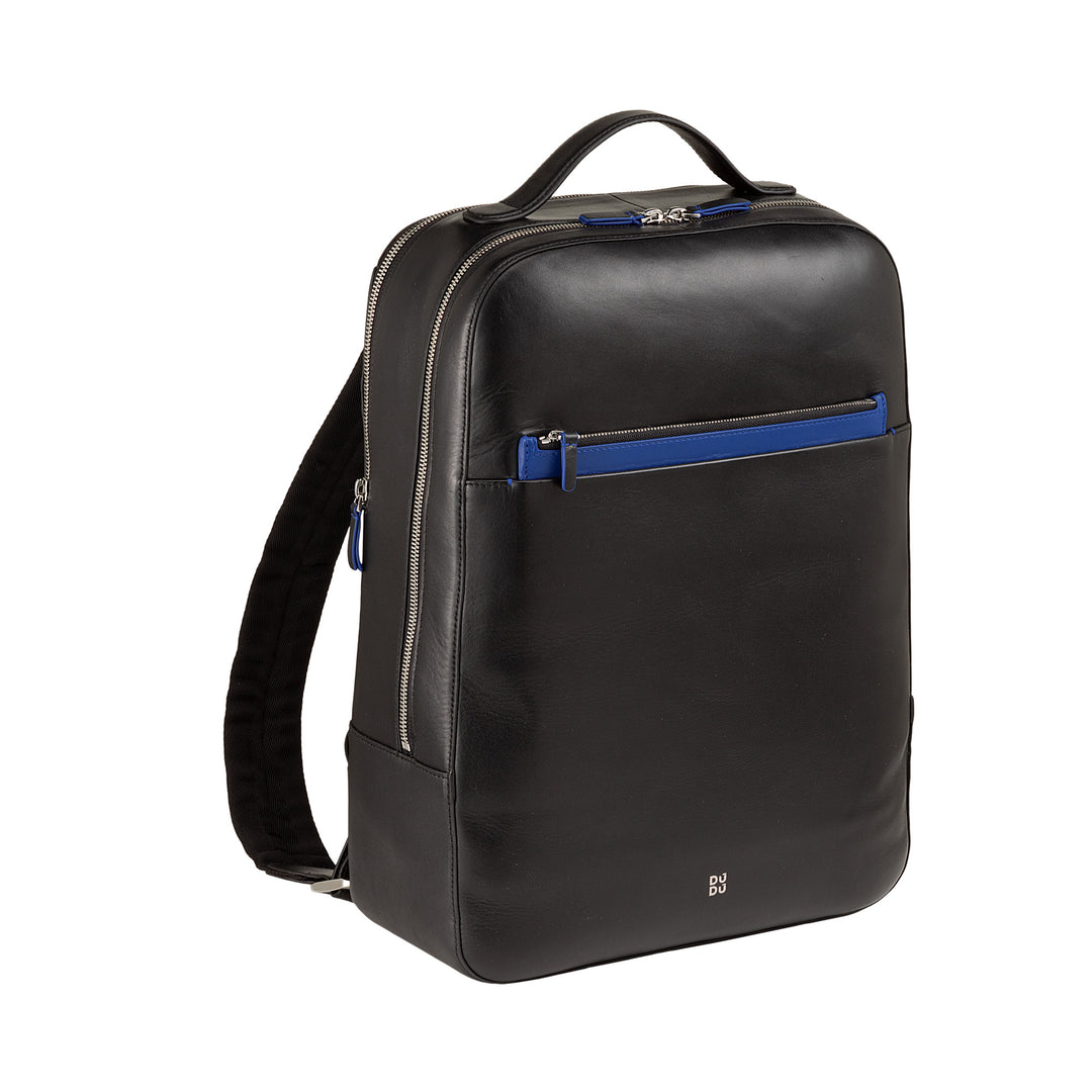 DuDu PC -ryggsäck upp till 16 ”i mäns riktiga läder, elegant resor ryggsäck stor kapacitet med vagnstöd