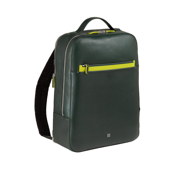 DuDu حقيبة ظهر للكمبيوتر الشخصي تصل إلى 16 بوصة من جلد طبيعي للرجال ، حقيبة ظهر سفر أنيقة كبيرة الحجم مع حامل حمل