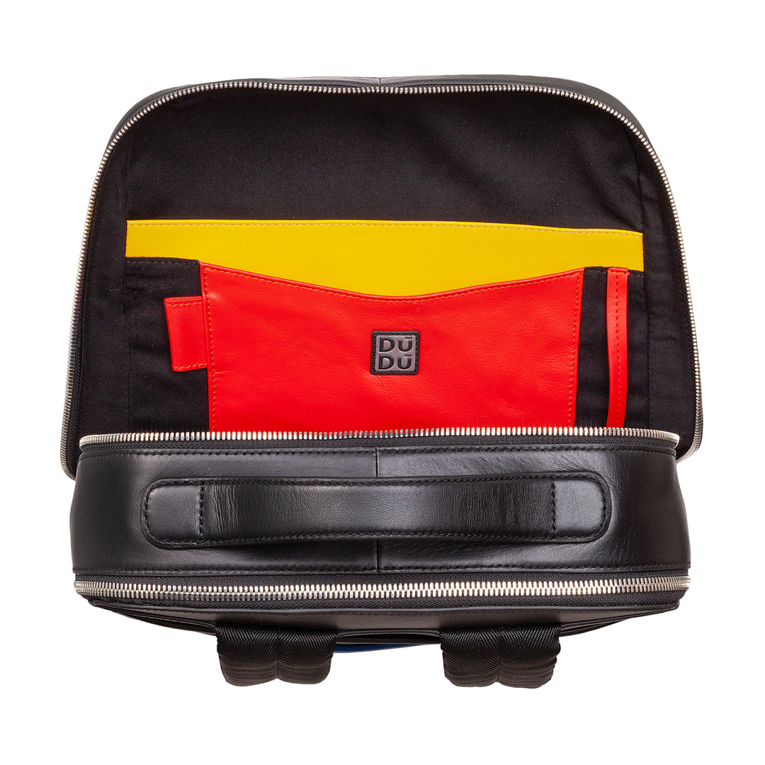 DuDu PC -ryggsäck upp till 16 ”i mäns riktiga läder, elegant resor ryggsäck stor kapacitet med vagnstöd