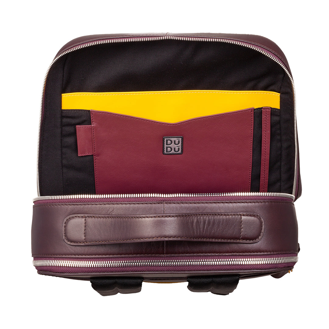 DDU PC -rygsæk op til 16 ”i mænds rigtige læder, elegant rejsearbejde rygsæk stor kapacitet med vognstøtte
