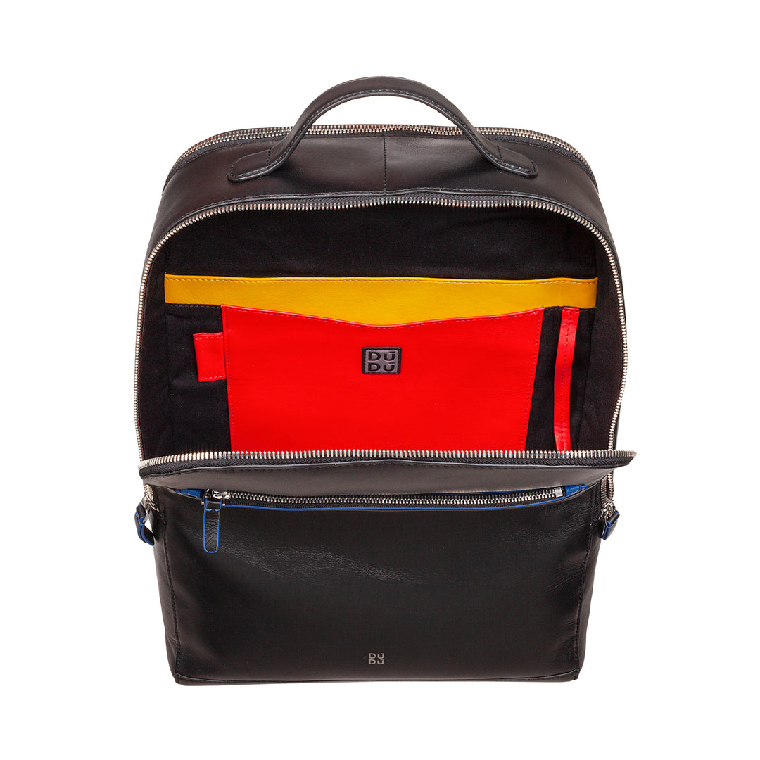 Pánský batoh Dudu přenosný počítač a kožený tablet, dvojitý batoh na zip Anti -Theft, cestovní batoh s útokem vozíku