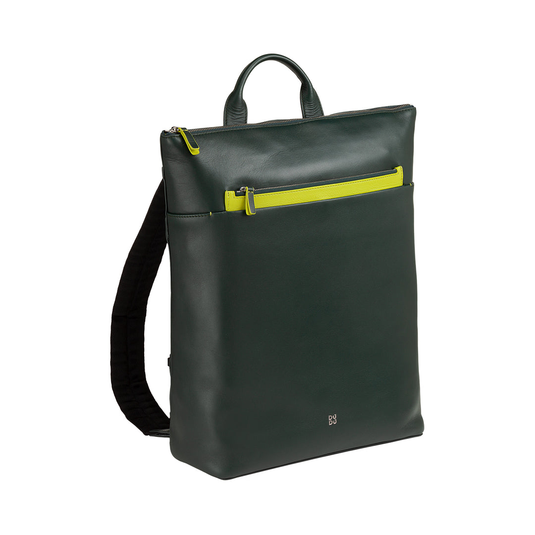 DuDu Mäns läderryggsäck, bärbar MacBook PC -ryggsäck upp till 16 tum, arbetsbacksäck för resor med dragkedja och vagnattack