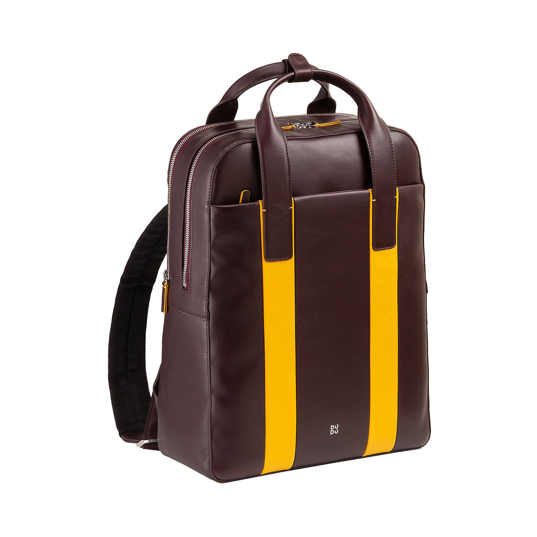 DuDu 真皮男士背包,电脑背包,高达16",平板电脑支架,商务旅行背包,商务旅行背包,带手提箱接口的彩色时尚